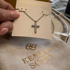 Kendra Scott Cross Silver Pendant Necklace In White CZ
